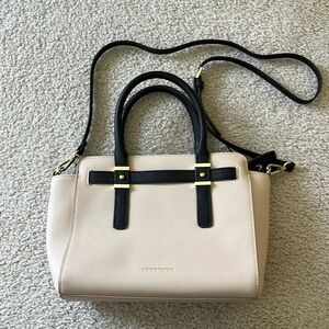 Liz Claiborne lined black and cream purse. Lightly used condition. 11” x 9” x 4”